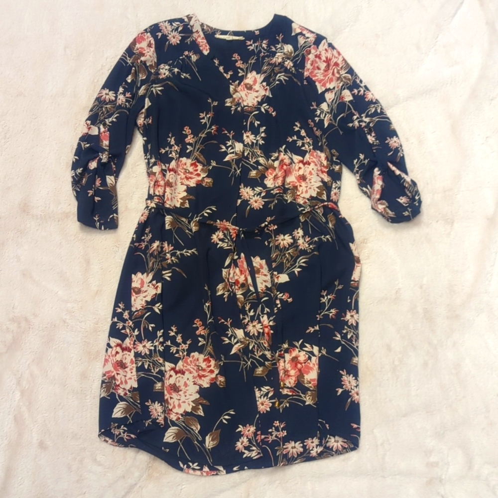 Navy Floral Shirt Dress